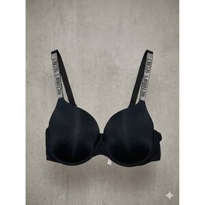 Victoria's Secret 36D Bra Bling Crystal Logo Straps Underwire Push-Up
